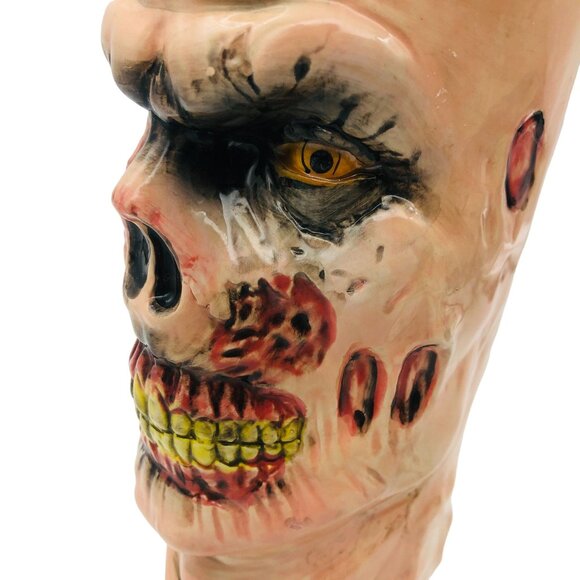 Zombie Head Ceramic Halloween Tumbler Vase Hand-Painted 3D Creepy Decor 10” Tall - Picture 5 of 9